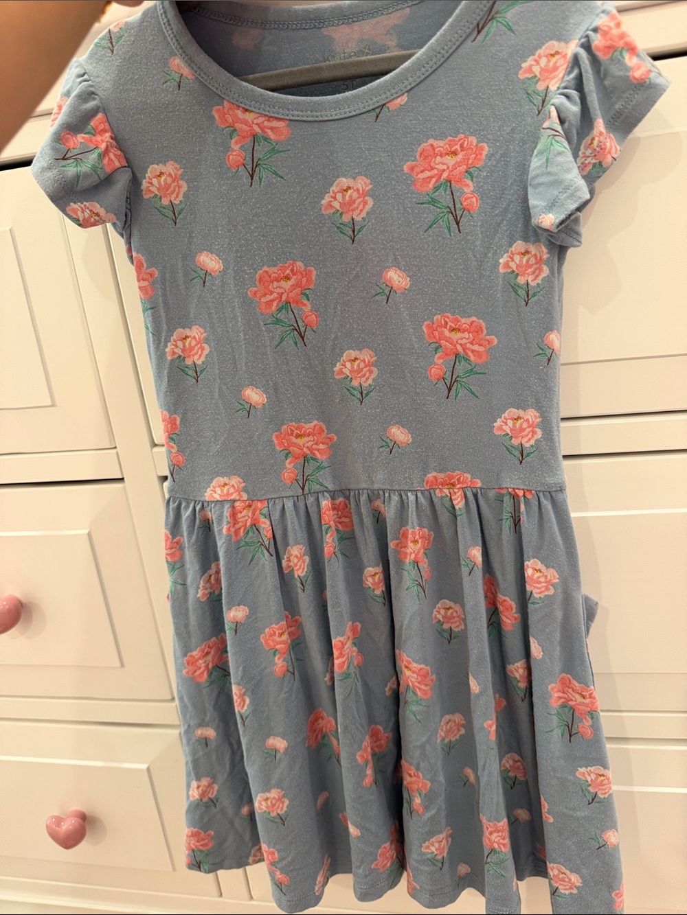Kyte BABY Dusty Blue Dress with Coral Pink Floral Print